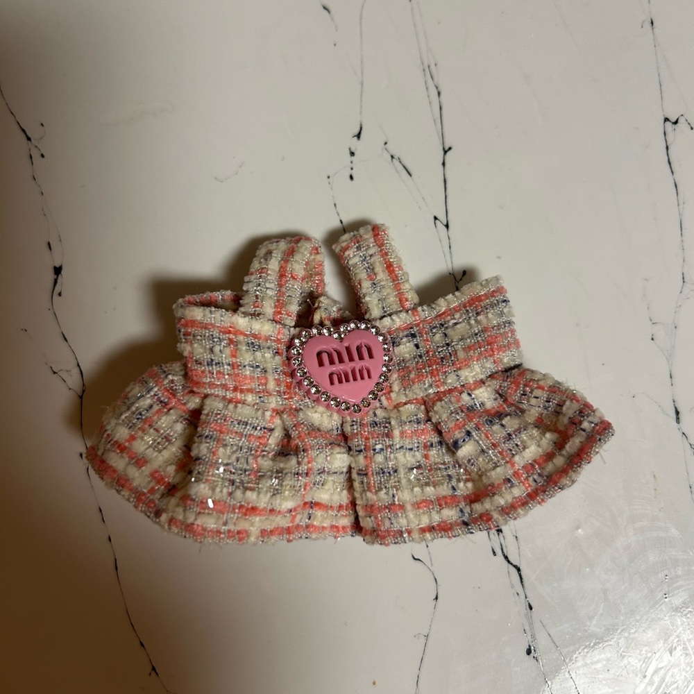 Labubu outfit, Pink and Cream Plaid Dress with bow